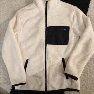 EUC All in Motion Cream and Black Fleece Jacket Boys Size M 8/10